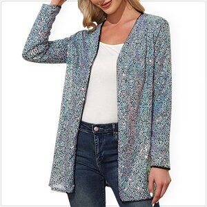 Kancy Kole Blue Gold Sequin Open Front Blazer Cardigan Jacket New NWT Plus 2XL